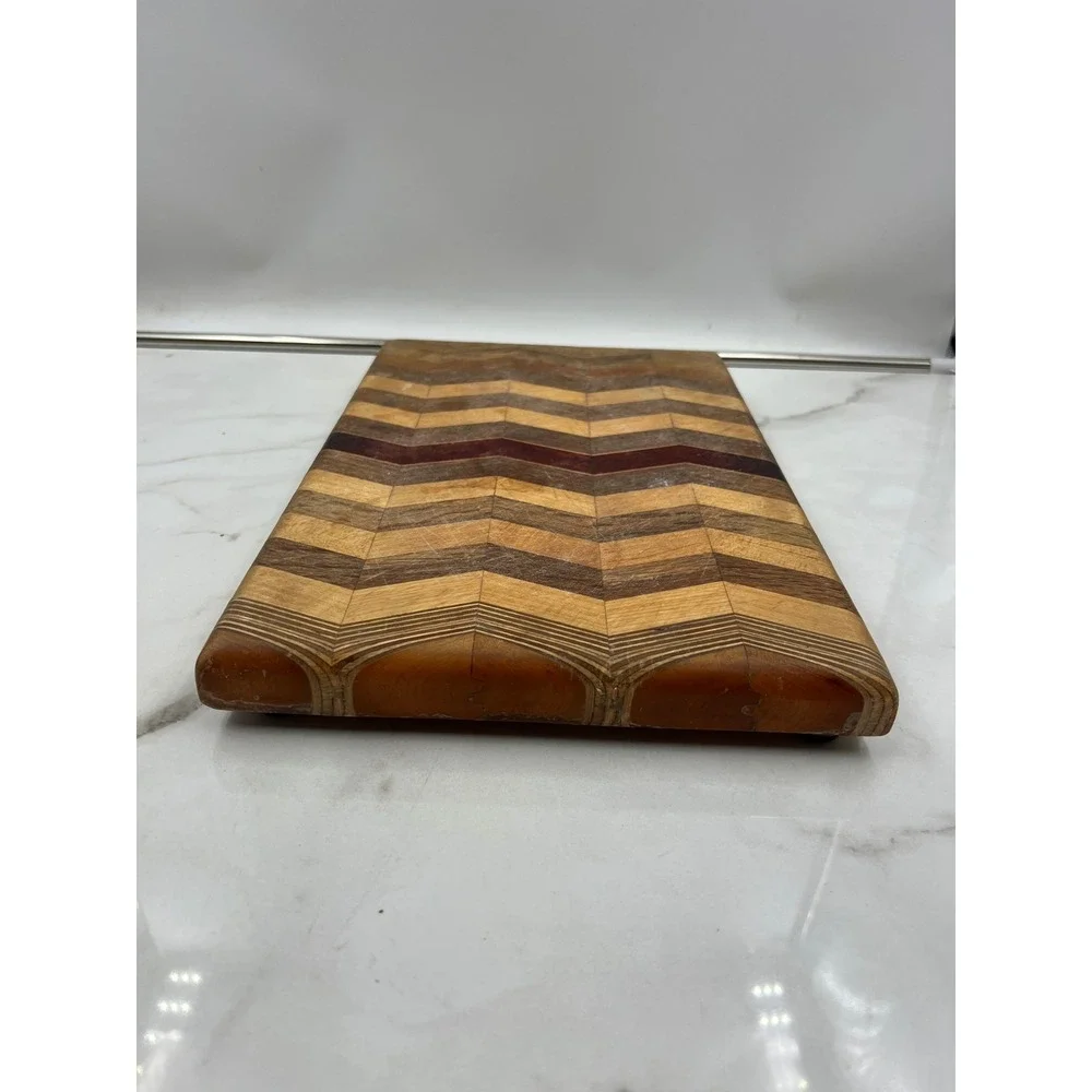 David Levy Handcrafted Mixed Wood Chevron Cutting Board Davis CA Artisan 14.5